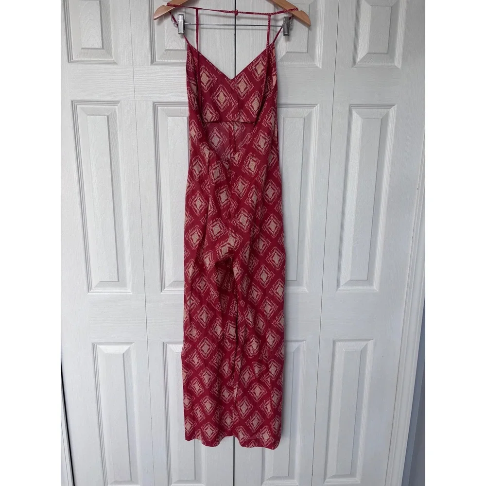 Zara The Jami Jumpsuit V-Neck Open Back Wide Leg Terracotta Print Small‎ NWT